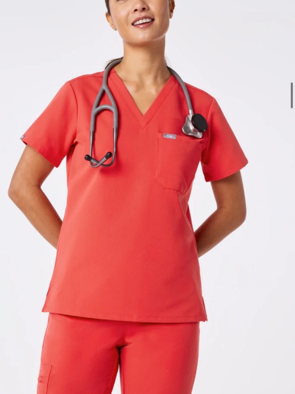 Figs Women’s V-Neck Scrub Top in Coral